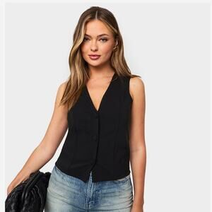 Karen Millen Tailored Black Waistcoat Vest Lace Back Size M I US8, EU40, UK 12